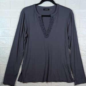 327-Nwot Natori Charcoal Lace Accent Long Sleeve Top